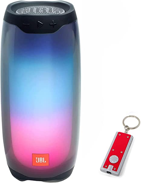 JBL Pulse 4 - Waterproof Portable Wireless Bluetooth Speaker with Light Show, Includes LED Flashlight Key Chain Bonus - Black