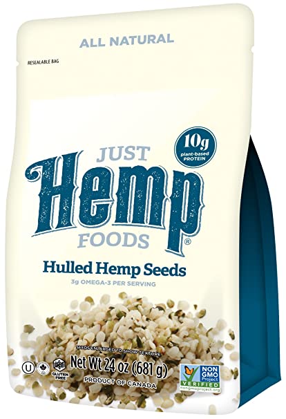 Just Hemp Foods Hemp Hearts Raw Shelled Hemp Seeds, 24oz; with 10g Protein & 12g Omegas per Serving, Keto, Gluten Free, Vegan, Whole 30, Paleo, Non-GMO