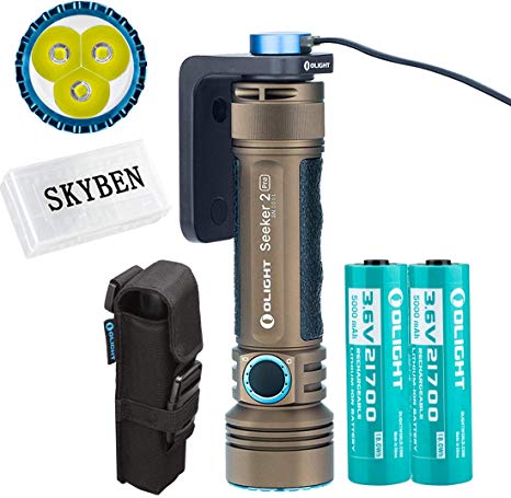 Olight Seeker 2 Pro 3200 Lumens Rechargeable Tactical Flashlight,with 2 21700 Battery and SKYBEN Battery Case