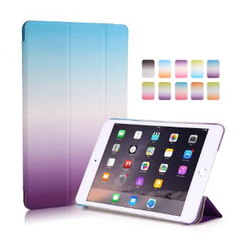 iPad air 2 Case,Dowswin ipad Colour Series Ultra Thin Slim Smart Foldable Rainbow Series Protective PU Front Case Transparent PC Back Cover Lightweight Case for Apple Air 2(Blue Purple,9.7 inches)