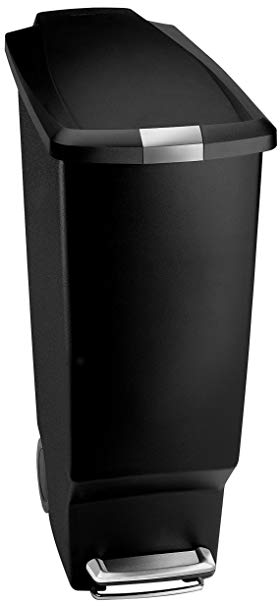 simplehuman 40 Liter / 10.6 Gallon Slim Kitchen Step Trash Can, Black Plastic Bin With Secure Slide Lock