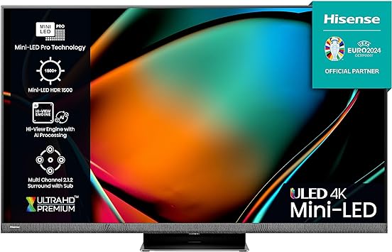 Hisense 55 Inch ULED Mini-LED PRO TV 55U8KQTUK - 2.1.2 Muti-Channel Surround, Quantum Dot Colour, 144Hz VRR, Dolby Vision IQ, VIDAA U7, and Youtube, Freeview Play, Netflix and Disney  (2023 Model)