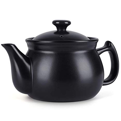 DOWAN Porcelain Teapot, 50 Ounces Tea Pot with Large Handle, Heatable, Black