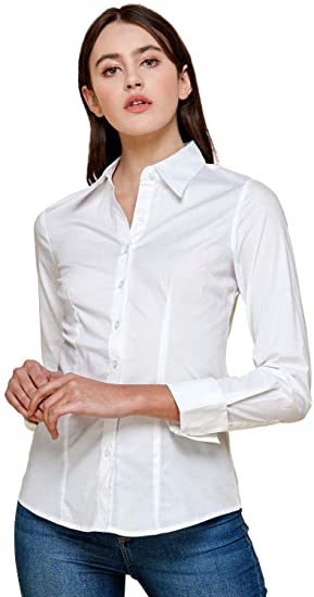 ICONICC Women's Tailored Long Sleeve Button Down Shirt Slim Fit S to 3XL