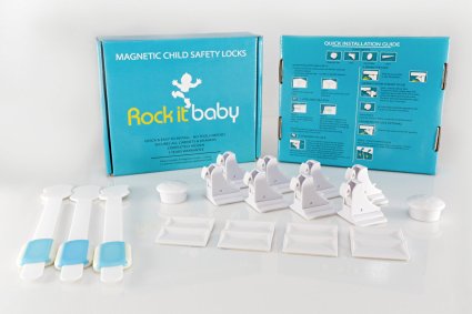 Child Safety Magnetic Cabinet Locks - Hidden, Easy Install, No Drill. Perfect Baby Proof Kit For Kitchen or Bathroom Cabinets and Drawers. 8 Locks 2 Keys BONUS 3 Flexible Latches eBook by Rock It Baby