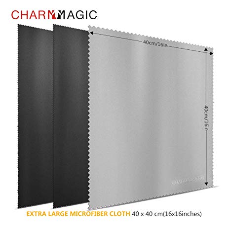 Charm & Maigc Extra Large Microfiber Cleaning Cloths for All Type of Screens-3 Pack(2 Black   1 Grey, 40 x 40cm)