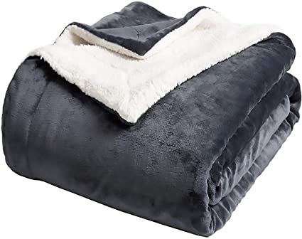 Kleverise Sherpa Fleece Blanket Twin Size Plush Soft Reversible Super Soft Extra Warm and Comfortable Fuzzy Blanket Suitable for Sofa Travel and Outdoor Dark Grey 6080 in