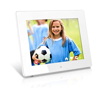 Aluratek 8 Inch WiFi Digital Photo Frame with Touchscreen IPS LCD Display and 8GB Built-in Memory, Photo/Music/Video, iPhone & Android App, Auto On/Off, 1024 x 768 Res, Wall Mountable (AWDMPF8BB)