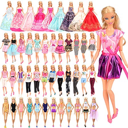 BARWA 16 Pack Doll Clothes and Accessories 5 PCS Fashion Dresses 5 Tops 5 Pants Outfits 3 PCS Wedding Gown Dresses 3 Sets Swimsuits Bikini for 11.5 inch Doll