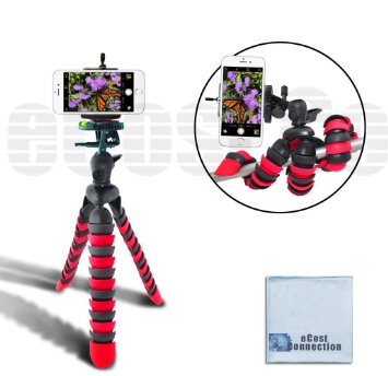 Acuvar 12" Inch Flexible Camera Tripod with Wrapable Disc Legs & Quick Release Plate   Universal Smartphone Mount for ALL Smartphones   eCostConnection Microfiber Cloth