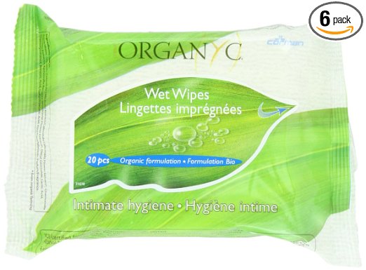 ORGANYC 100% Organic Cotton Feminine Hygiene Wipes, 20-count Packages (Pack of 6)