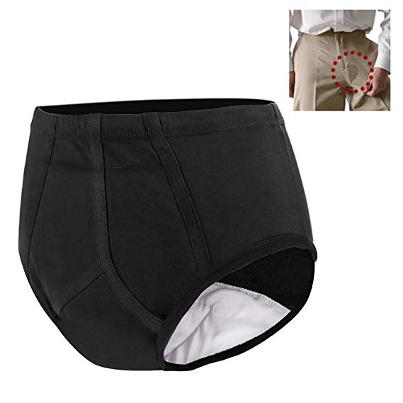 Men's Incontinence Underwear with Built in Absorbent Pad Surgical Recovery Washable Reusable Incontinence Briefs for Prostate Surgery (Black, Medium)