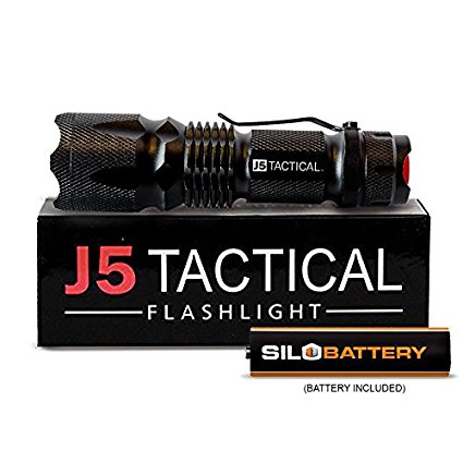 J5 Tactical V1-PRO Flashlight - Genuine 300 Lumen Ultra Bright, LED 3 Mode Flashlight with 1.5V AA SILO Battery Installed