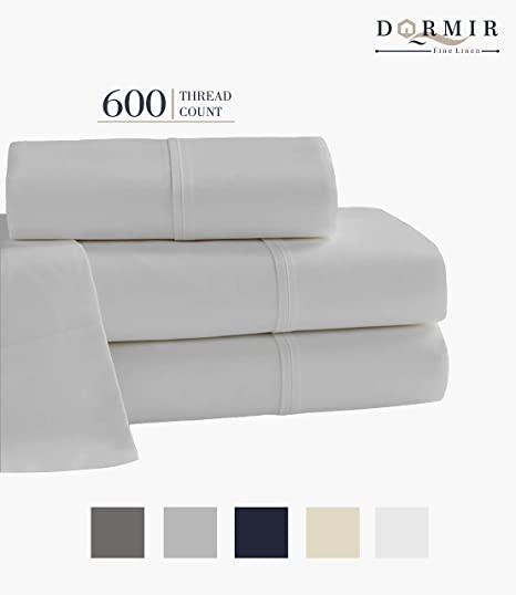 Dormir 600 TC 100% Cotton Hotel Collection Sheet Set, 4-Piece Light Grey Full Combed Cotton Best Sheets Luxurious, Breathable, Super Soft & Silky Sateen Weave, Fits Mattress Upto 18'' Deep Pocket