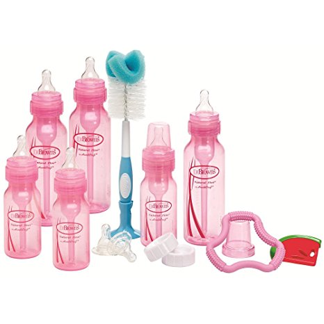 Dr. Browns Bottles Pink Set with Level 2 and Level 3 Nipples, Bottle Brush