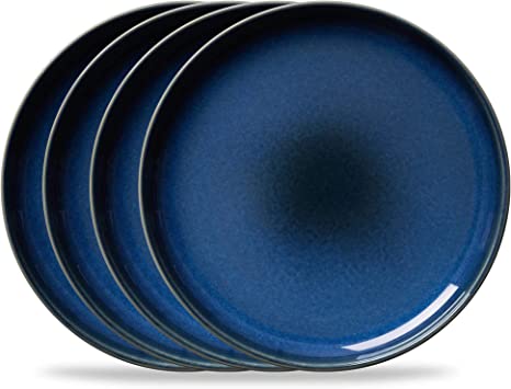 Corelle Navy Stoneware Dinnerware Plate Set | 4 Round, Easy-to Clean Dinner Plates | Microwave, Dishwasher, and Oven Safe