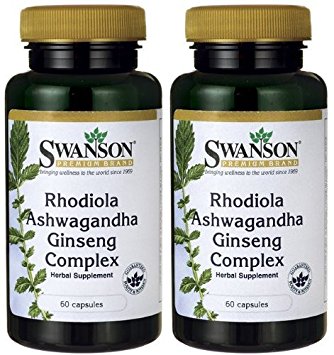 Swanson Premium Rhodiola Ashwagandha Ginseng Complex -- 2 Bottles each of 60 Capsules