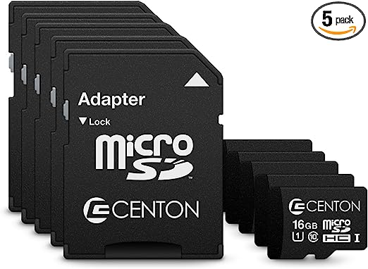 Centon MP Essential Micro SDHC Card, UHS1, 16GB 5 Pack Bulk w/Adapter, S1-MSDHU1-16G-5-B