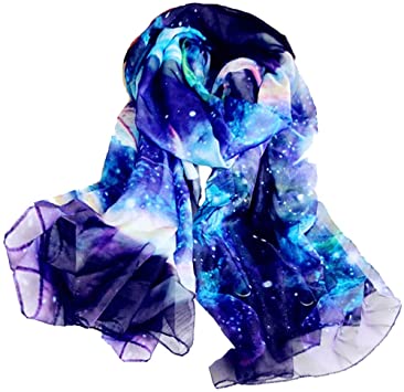 JOYJULY Women Scarf Starry Scarf Sky Galaxy Star Space Printing Chiffon Long Wrap Fashion Scarf Scarves with Gift Box