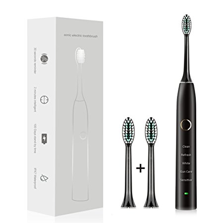 Electric Toothbrush Sonic Rechargeable Toothbrush,37200 brush strokes per minute,5 Customizable Modes,100 days battery life,2 Replacement Heads