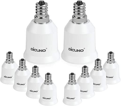 DiCUNO E12 to E26/E27 Adapter, Converter Chandelier Socket to Medium Socket, LED Light Bulbs Converter, Max Wattage 200W, 200 Degree Heat Resistant (10-Pack)