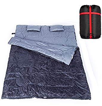 2-Person Giant Double Sleeping Bag with 2 Pillows for Couple, a Carrying Bag for Camping, Backpacking, Hiking Included,300G /M2 3D Cotton Filling for Extra Warm
