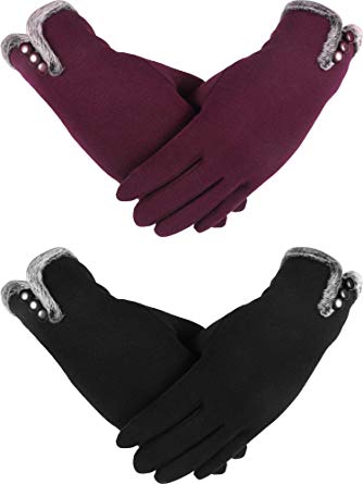 2 Pairs Touch Screen Gloves Winter Warm Lined Windproof Gloves for Women Favor