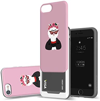 DesignSkin iPhone SE 2020 / iPhone 8 Sliding Card Holder Case, Extreme Heavy Duty Triple Layer Bumper Protection Wallet Cover with Storage Slot for Slider iPhone SE 2020/8/7/6 - Frida Kahlo/Kitty
