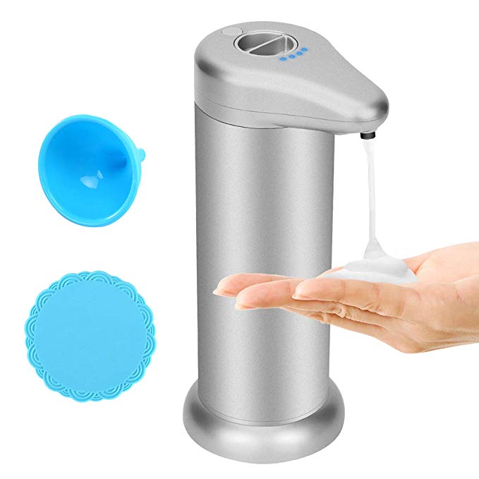 SUZIYO Automatic Foaming Soap Dispenser, Adjustable Controls Touchless Electric IR Sensor Dispenser for Kitchen & Bathroom, Battery Powered Bulk Refill Hand Sanitizer Countertop Dispenser[10oz/300ml]