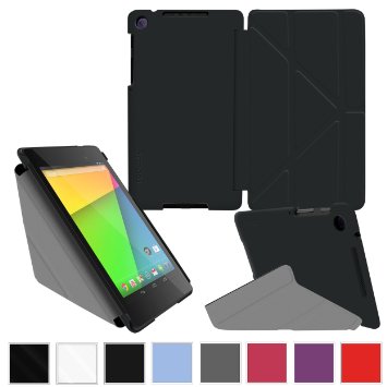 Google Nexus 7 2013 Case, Nexus 7 FHD 2nd Gen Case, rooCASE Origami Slim Shell Lightweight Tablet Stand Folio Ultra Smart Auto Wake Sleep Cover, Black
