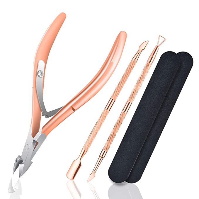 Cuticle Trimmer Nippers with Cuticle Pusher & Nail Polish Remover & Nail Files,Cuticle Remover Cutter Dead Skin Clippers Durable Professional Manicure Pedicure Tools for Fingernails and Toenails Black