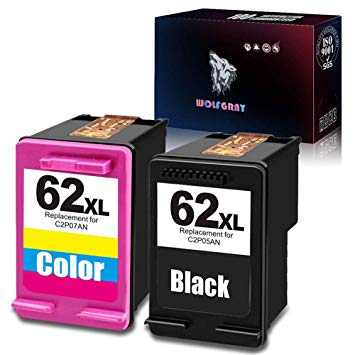 Wolfgray 62XL Remanufactured for HP 62 XL 62 Ink Cartridges (1 Black, 1 Tri-Color) for HP Envy 5640 5540 7640 5544 5546 5646 5542, Officejet 5740 5742 5743 8040 5745, OfficeJet 200 250 Mobile Printers