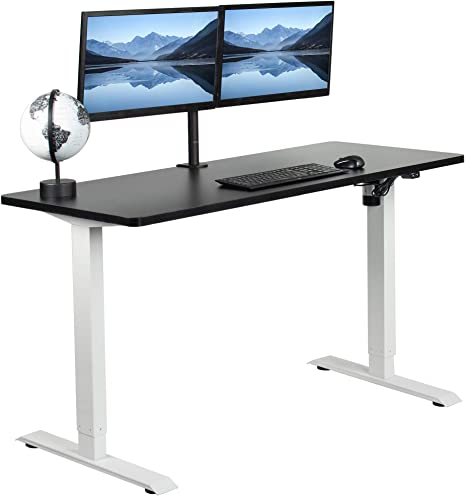 VIVO Electric 60 x 24 inch Stand Up Desk | Black Table Top, White Frame, Height Adjustable Standing Workstation with Simple 2 Button Controller (DESK-KIT-W06B)