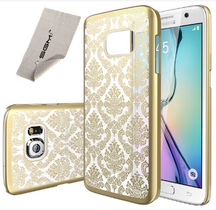 S7 Case, Galaxy S7 Case, SGM® Damask Design Pattern Rubber Coating Ultra Slim Fit Hard Hybrid Case Cover for Samsung Galaxy S7   SGM® Microfiber Cleaning Cloth (Gold)