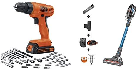 BLACK DECKER 20V MAX Cordless Drill/Driver Kit with POWERSERIES Extreme Cordless Stick Vacuum, Blue (LD120VA & BSV2020G)