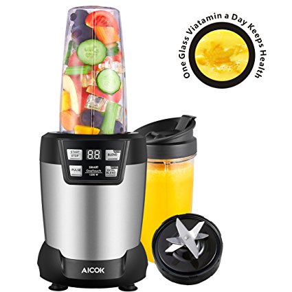 Aicok Smoothie Blender, Professional Blender 1200 Watt, Personal Blender, 24,000RPM High Speed Blender for Shakes and Smoothies, LED Smart One Touch and Large Tritan Travel Cups(1*35 oz and 1*28 oz)