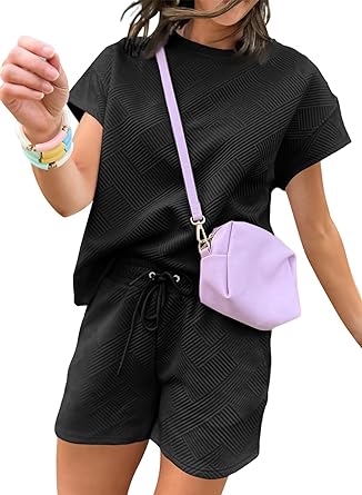 Dokotoo Women's 2 Piece Outfits Sweatsuit Casual Short Sleeve Pullover Tops and Drawstring Shorts Pants Lounge Sets