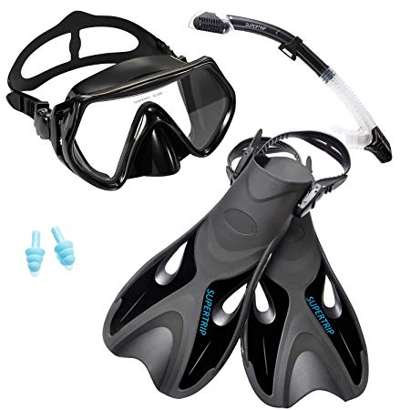 Supertrip Snorkeling Freediving Mask Adult Anti-Fog Film Tempered Glass Panoramic Scuba Diving Goggles