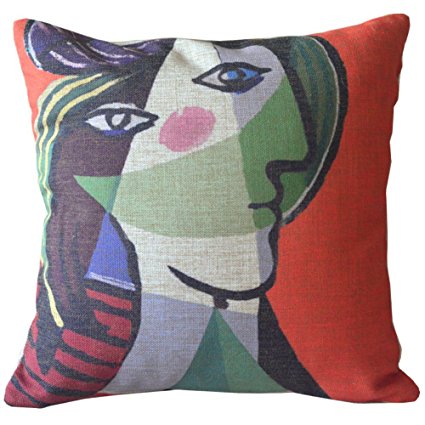 Colorful Picasso Imaginative Painting Man Sofa Simple Home Decor Design Throw Pillow Case Decor Cushion Covers Square 18*18 Inch Beige Cotton Blend Linen