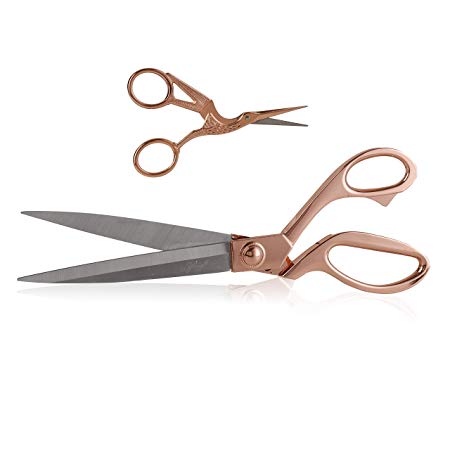 eZthings 10"   4.5" Sewing Shears   Embroidery Stork Scissors Titanium Stainless Steel Ultra Sharp Tailor Dressmaker's Set for Cutting Fabric, Canvas, Denim (10 Inch   4.5" Set Rose Gold)