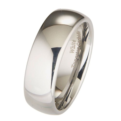 8MM White Tungsten Carbide Polished Classic Wedding Ring
