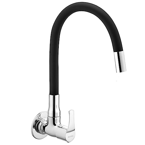 ALTON ESA9266 Brass, Sink Cock with Flexible Swivel Spout, Black & Chrome Finish (Single Flow)