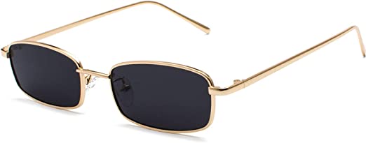 Dollger Retro Rectangle Sunglasses for Women Men Square Narrow Hip Hop Small Frame Sun Glasses