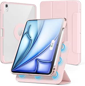 SPARIN for iPad Air 11 inch M2 Case 2024, iPad Air 5th/4th 10.9 inch (2022/2020) Case with Apple Pencil Holder, Detachable Magnetic Cover, Portrait and Landscape Stand, Pink