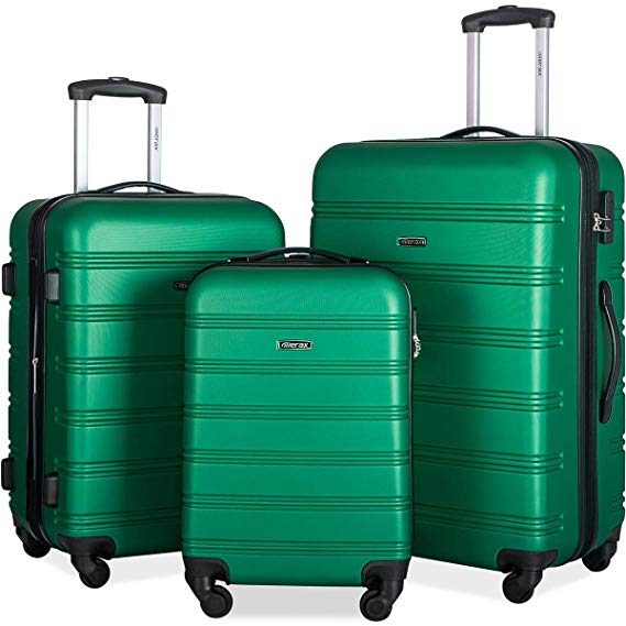 Merax Mellowdy 3 Piece Set Spinner Luggage Expandable Travel Suitcase 20 24 28 inch (Green)