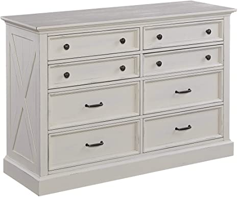 Home Styles Seaside Lodge White Dresser with Signature "X" Frame Panels, Ten Drawers, and Felt-lined Drawers