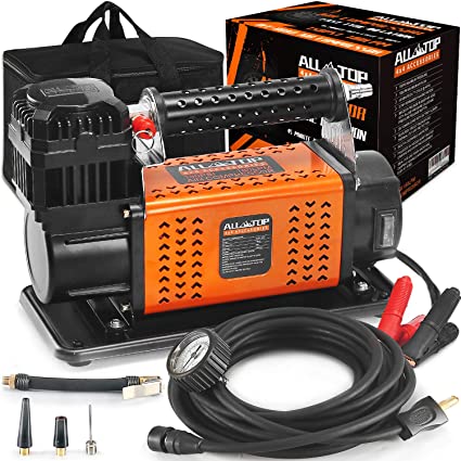 ALL-TOP Heavy Duty Portable 12V Air Compressor Kit Inflate 180L (6.35Ft³)/Min Max 150PSI Metal Heat Dissipation ensures Duty Job for Pros Includes a 1680D Rugged Carry Bag for 4x4 Vehicle