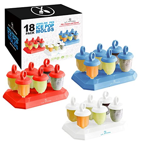U.S. Kitchen Supply Jumbo Set of 18 Jewel Shaped Ice Pop Molds - Sets of 6 Red, 6 White & 6 Blue