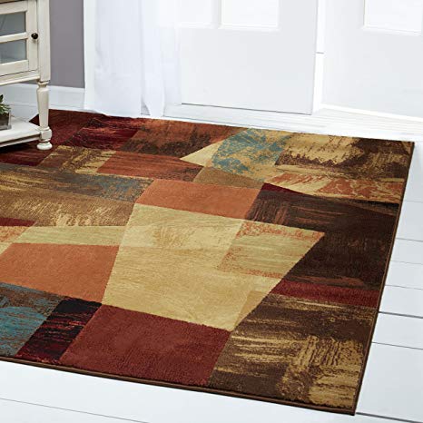 Home Dynamix Catalina Bismark Area Rug | Modern Living Room Rug | Abstract Square Design | Textural Brushstrokes | Brown, Beige and Red 3'3" x5'2