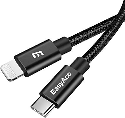 Easyacc 6ft USB C to Lightning Cable, with Apple MFi Certified Nylon Braided Type C to Lighting Charging Syncing Cable for iPhone X XR XS MAX 8 Plus, iPad (PD Supported for Use with Type C Chargers)